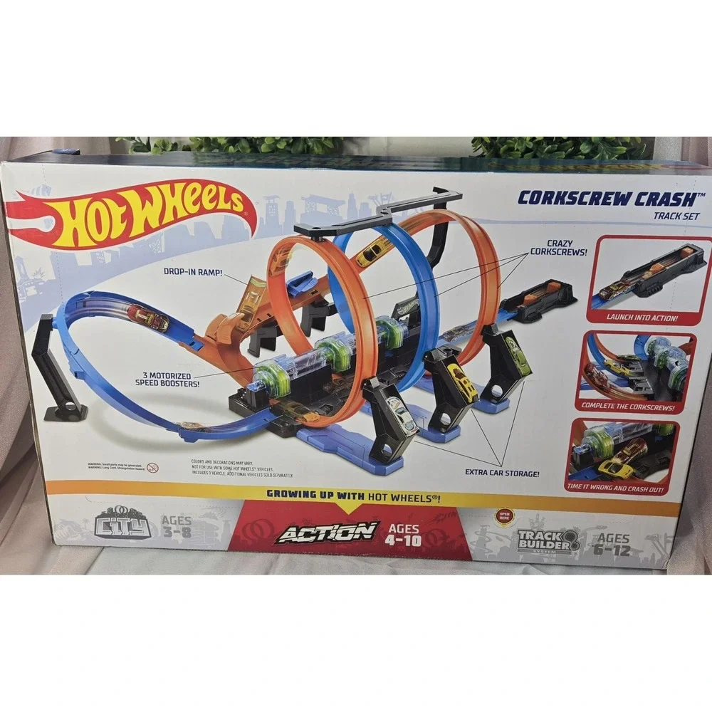 Hot Wheels Corkscrew Crash Track Set Triple Loop Booster NIB Mattel New